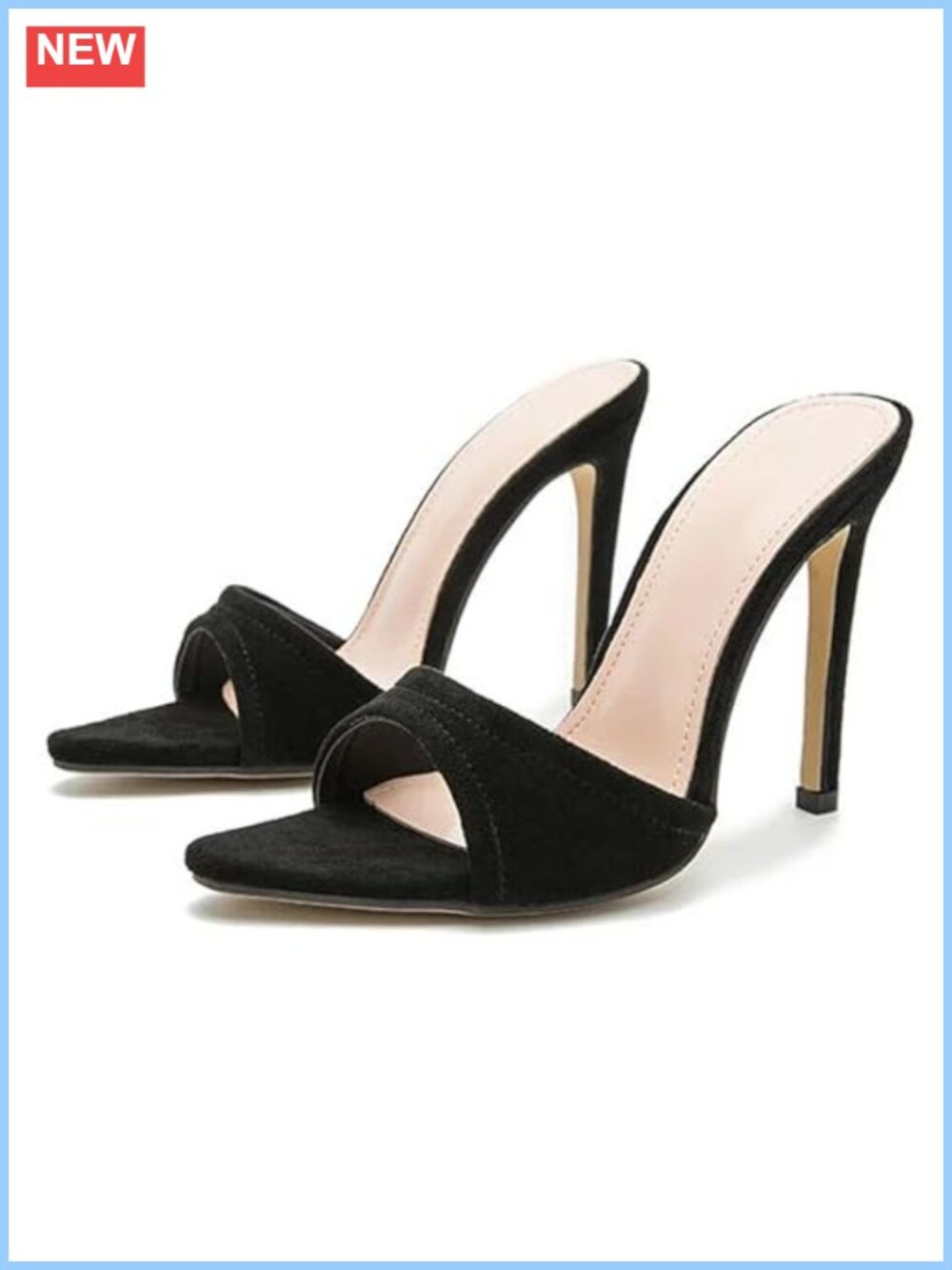 Women's Suede Stiletto Heeled Sandals Pointed Open Toe Slingback Slip On Mule